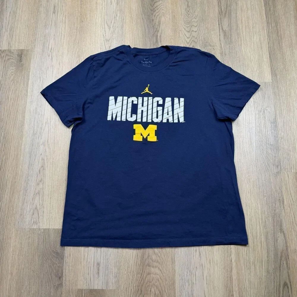 Michigan Wolverines Shirt Mens XL Blue NCAA Football Nike Jumpman M Logo Graphic